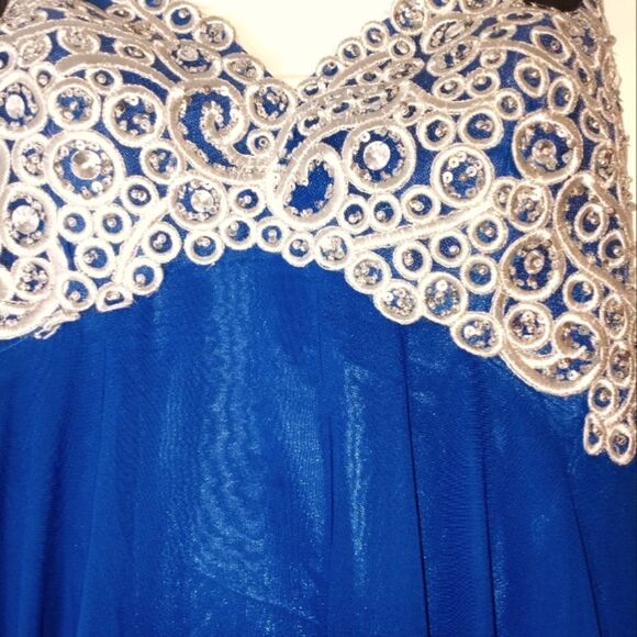 May Qeen Couture 12 NavyBlue Maxi Lined Embroidery Top Strapless Women's Dress. - Picture 2 of 12